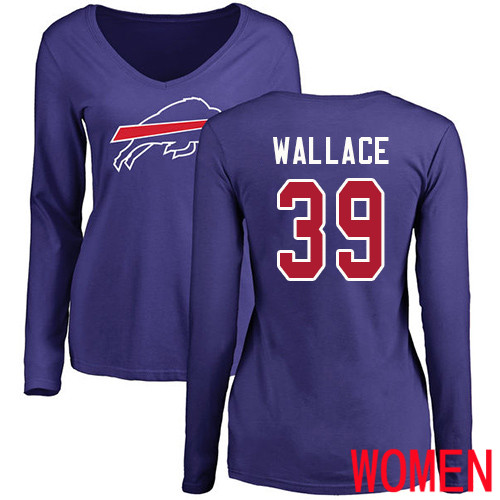 NFL Women Buffalo Bills #39 Levi Wallace Royal Blue Name and Number Logo Long Sleeve T Shirt